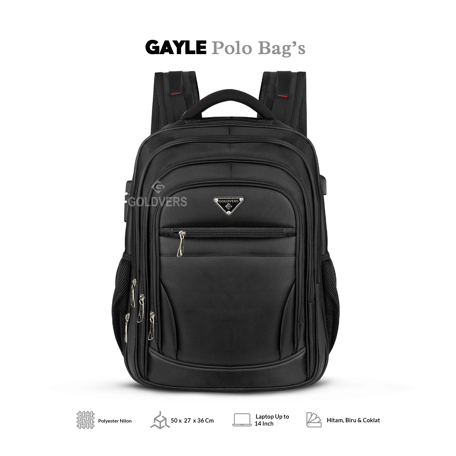 GAYLE - Tas Ransel Polo 20 inch Jumbo Kerja Sekolah Kuliah Pengait Dada Backpack Kerja Pria Port USB LOCK KEY